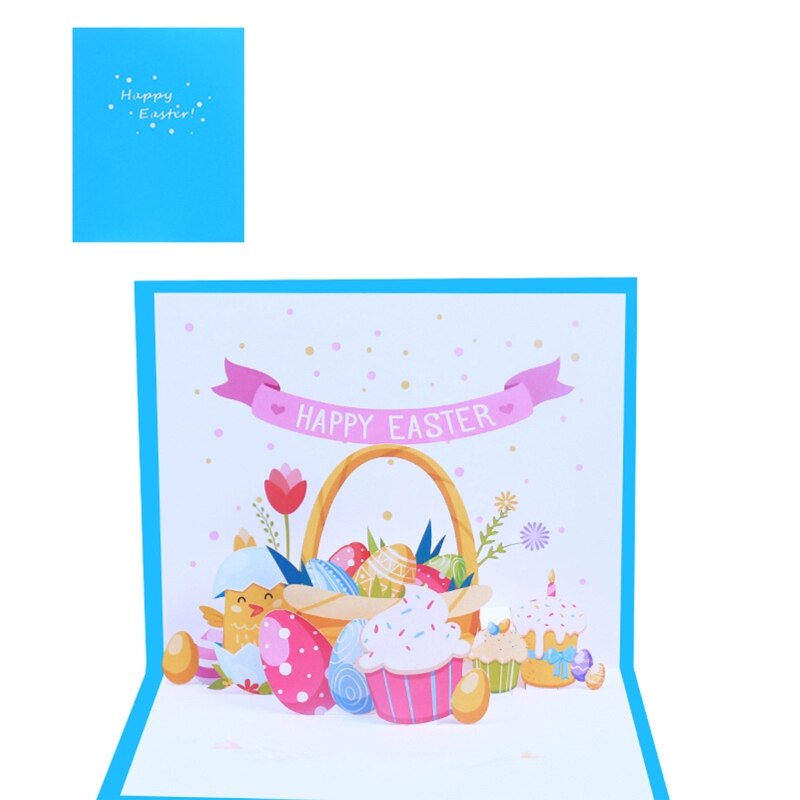 3D Pop Up Card with Envelope Easter Greeting Card Easter Flower Basket Postcards: Blue