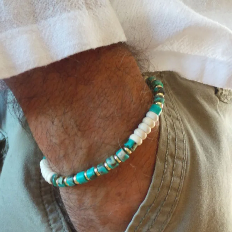 Pulsera de cuentas para hombre Pulsera estilo surfista. Pulsera para hombre Pulseras apilables Pulseras bohemias elásticas