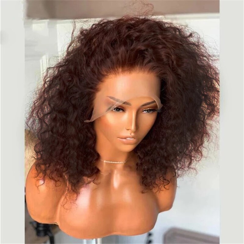Dark Brown Color Curly Hair Wigs Natural Part Lace Front Wig Synthetic Hair Women Wigs Curly Short Bob Wig Daily Wear