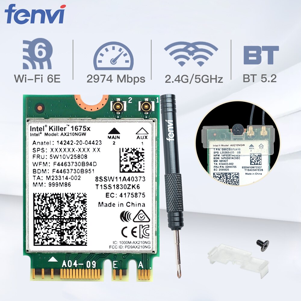 Killer – carte réseau sans fil 1675X WI-FI 6E, 5374M, Bluetooth 5.2, 802.11AX, AX210NGW, pour ordinateur portable Windows 10/Win11: killer 1675X