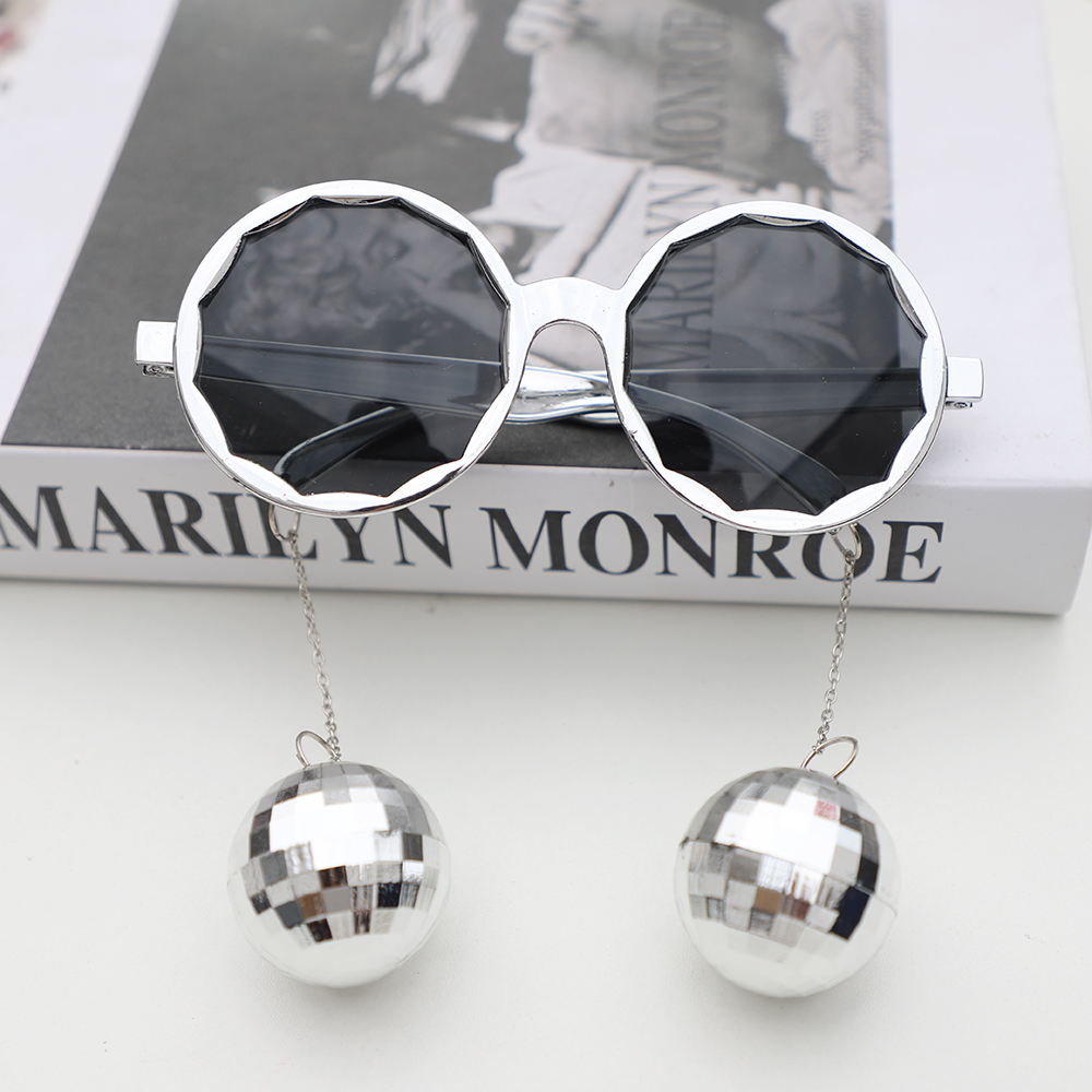 Retro Disco Theme Party Mirror Ball Glasses for 70s 80s Cowgirl Disco Party Decor Birthday Wedding Party Photography Props: Silver