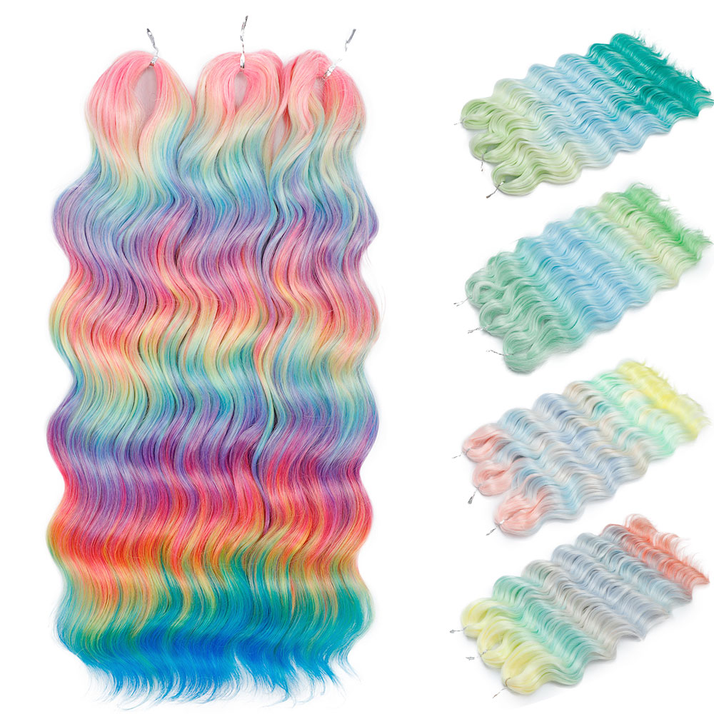 24" ANNA Water Wave Braiding Hair Extensions Synthetic Loose Deep Wave Curly Braid Hair Ombre Brown Rainbow Twist Crochet Hair