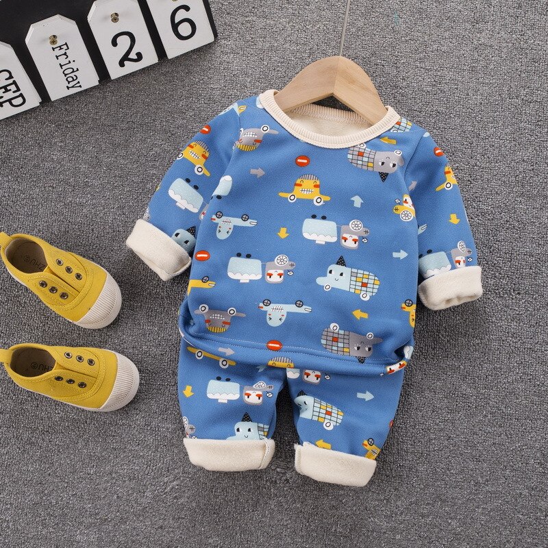 Poikavauva syksy ja talvi sametti paksu puuvilla alusvaatteet puku pojalle söpö sarjakuva kuvio rento lämmin pyjama puku