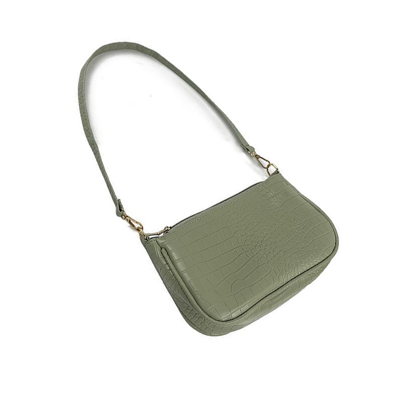 Bolso de mano Baguette con patrón de cocodrilo para mujer, cadena nueva, bolso de hombro pequeño, de bolsos de cuero,: Green 2