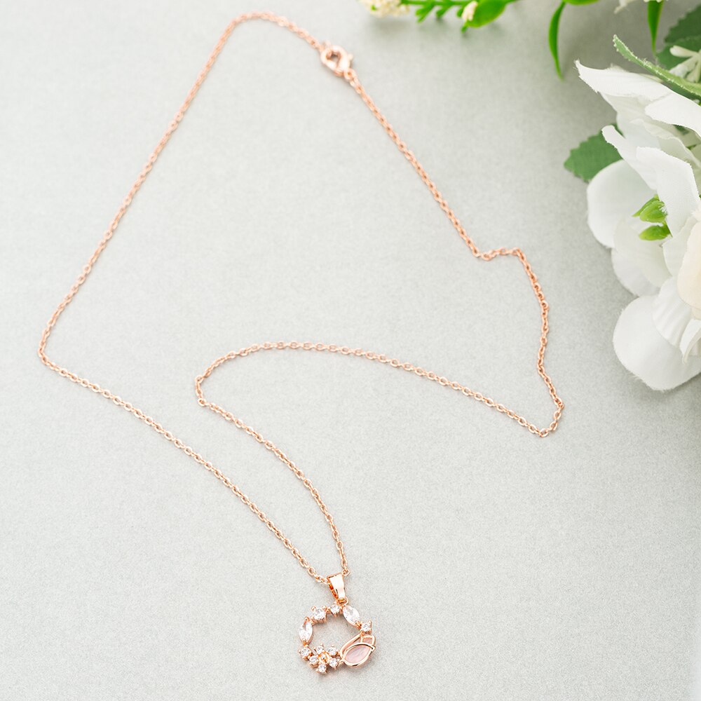 Trends pink tulipan øreringe rosa guld halskæde øreringe smykke sæt tidløse klassiske søde zirkon brude bryllup smykker