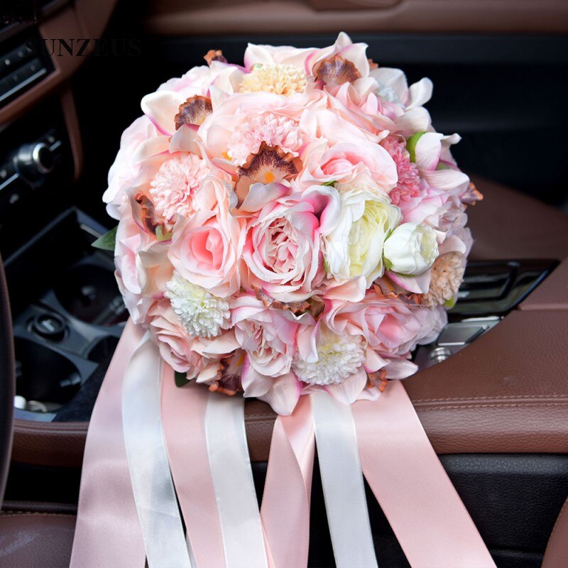 Pink Rose Artificial Flowers Bridal Bouquet for Wedding Party Women Hand Flowers Satin Ribbons 2022 Newly ramo novia SWB14
