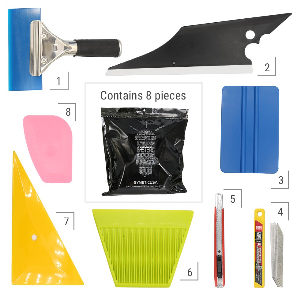 8 Uds. Kit de aplicador de rasqueta de vinilo para envolver tinte de Ventanilla de coche, herramientas de vinilo + rasqueta + Kit de aplicador Pro