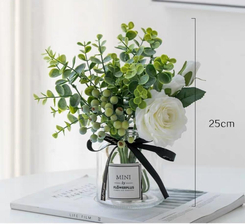 Plastic Vase Wedding Vases Flowers Home Decor Artificial Flower Bouquet with Vase Wedding Table Home Decoration: SET 3