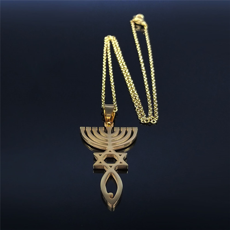 Messianic Charm Stainless Steel Pendant Necklace Silver Color Tone Seal Grafted in Jewish Hebrew roots Jewelry moda mujer N967: Dark Gold