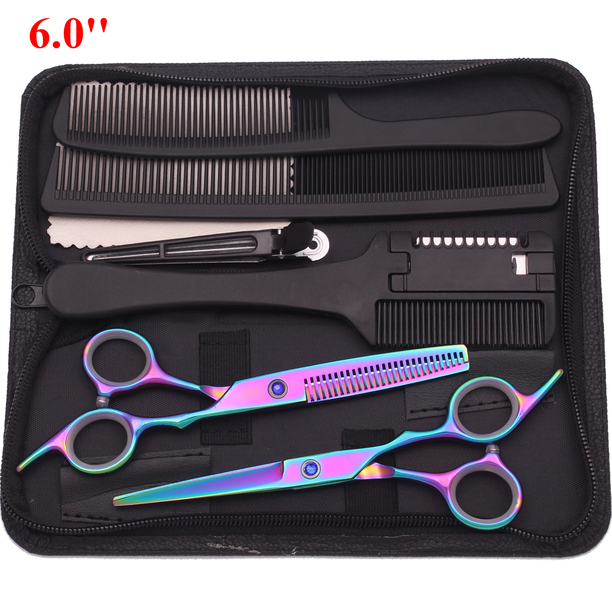 6.0 ''Professionele Haar Schaar Knippen Schaar Dunner Kappers Kapsel Scheermessen Kam Set Salon Kapper & Thuis: Bordeaux