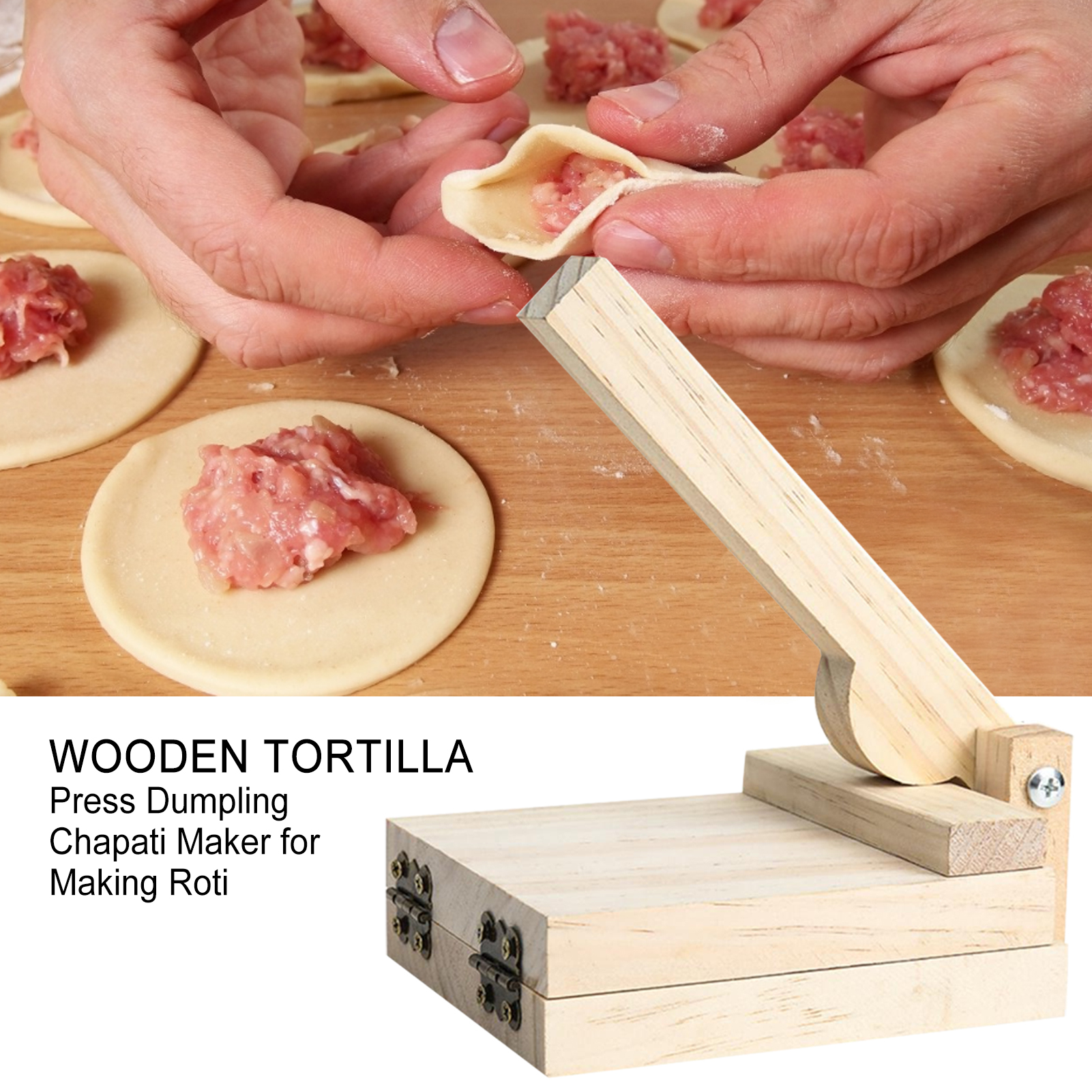 Prensa de madera para tortillas, Panel de cuero rodante de madera sólida, artefacto de piel para dumplings, placa de cuero prensada doméstica