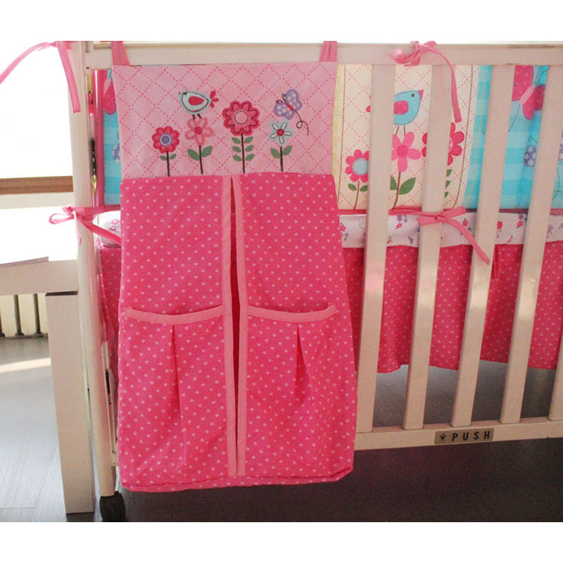 Baby Beddengoed Set Roze Uil Baby Crib Set Voor Meisje Baby Bed Set Quilt Matras Sheet Rok Crib Protector Bumpers luier Organisator