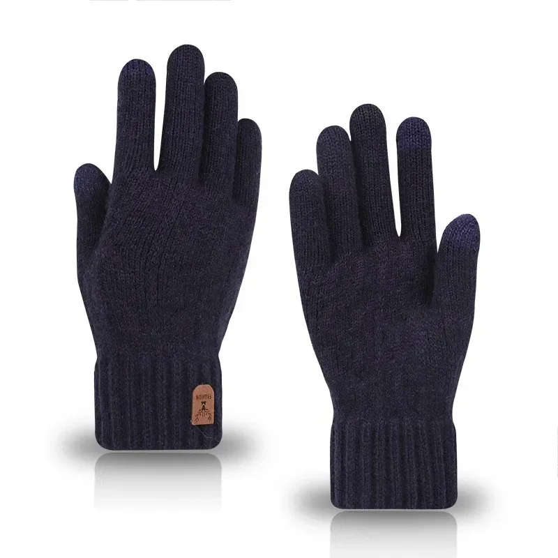men's warm gloves winter touch screen plus fleece gloves cold warm wool knitted gloves: green