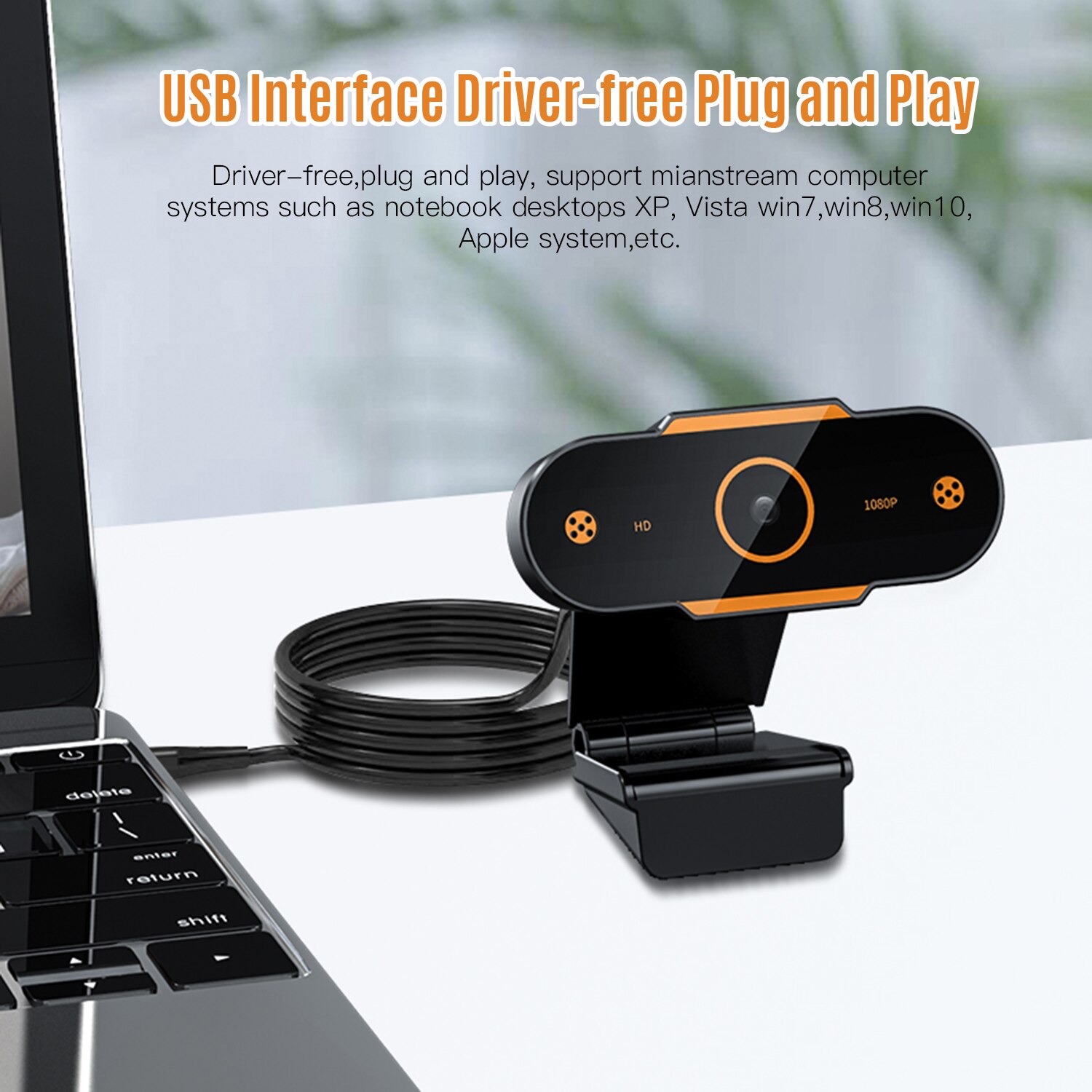 1080P HD Computer Camera Video Conference Camera Webcam 2K Resolution Auto Focus H.264 Video Compression with Microphone