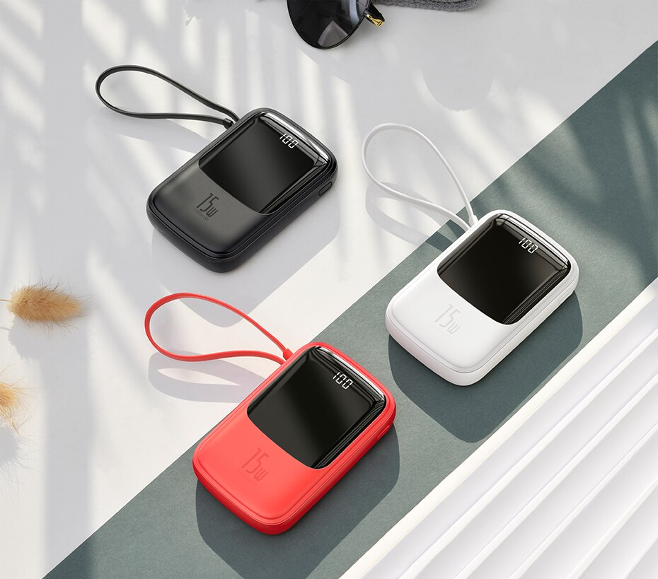 Baseus Power Bank 10000Mah Ingebouwde Type C Kabel 3A 15W Powerbank Telefoon Oplader Digitale Display Poverbank mini Draagbare Oplader