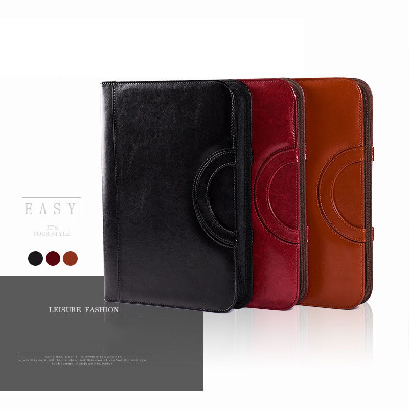 PU Leather A4 File Folder with Calculator Briefcase Bag Handle Zipper Padfolio Business Office Manager Document Pouch Stationery