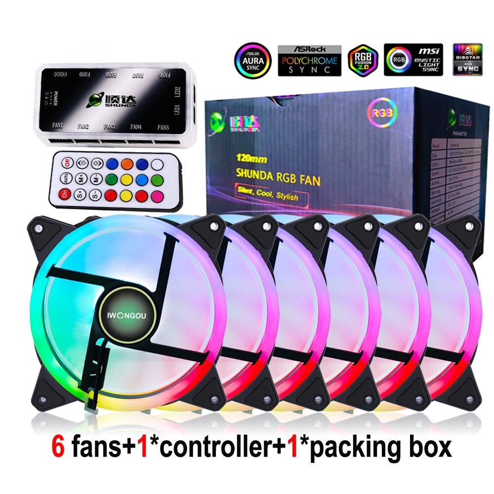 IWONGOU – ventilateur de PC RGB 120mm Aura Sync, vitesse réglable, Kit LED 12cm, 6 en 1, boîtier d&#39;ordinateur, contrôleur de refroidissement: Cosmos Glitter C