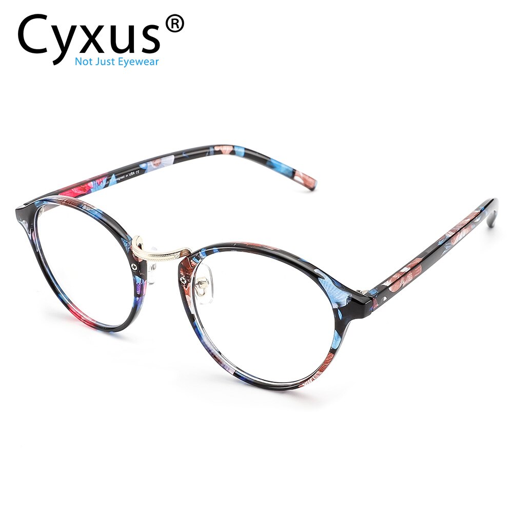 Cyxus, gafas de ordenador con bloqueo de luz azul para Anti UV y ojo, gafas coreanas con montura redonda, cristales transparentes para mujeres y hombres, gafas 8065: Floral