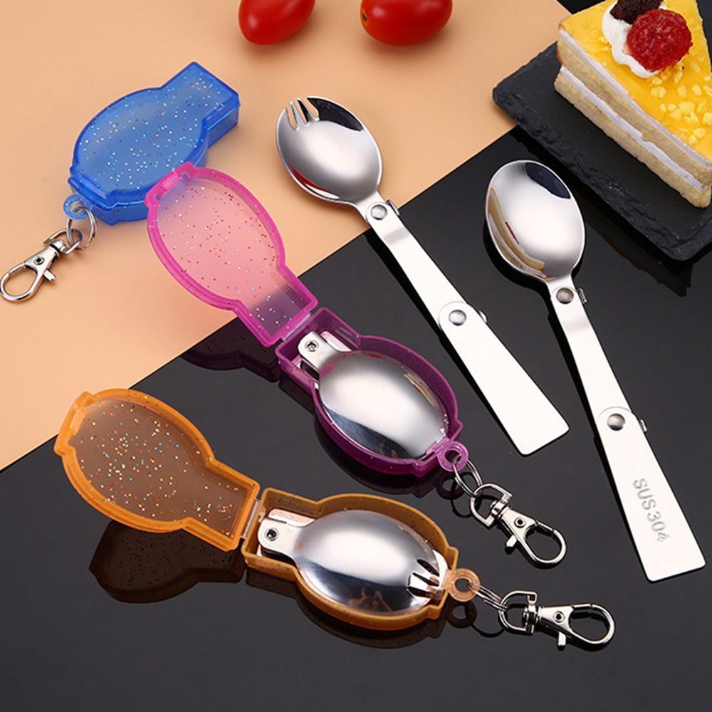 Cuillère de poche Portable en acier inoxydable, couverts de Camping en plein air pliable fourchette de voyage vaisselle de table pique-nique randonnée cuillère fourchette