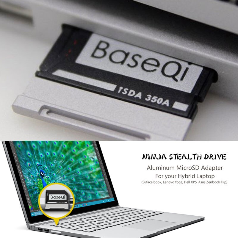 Original Baseqi Aluminum MiniDrive MicroSD Card Adapter For Surface book Lenovo Yoga Dell XPS&Asus Zenbook Flip Laptop 13.5 inch