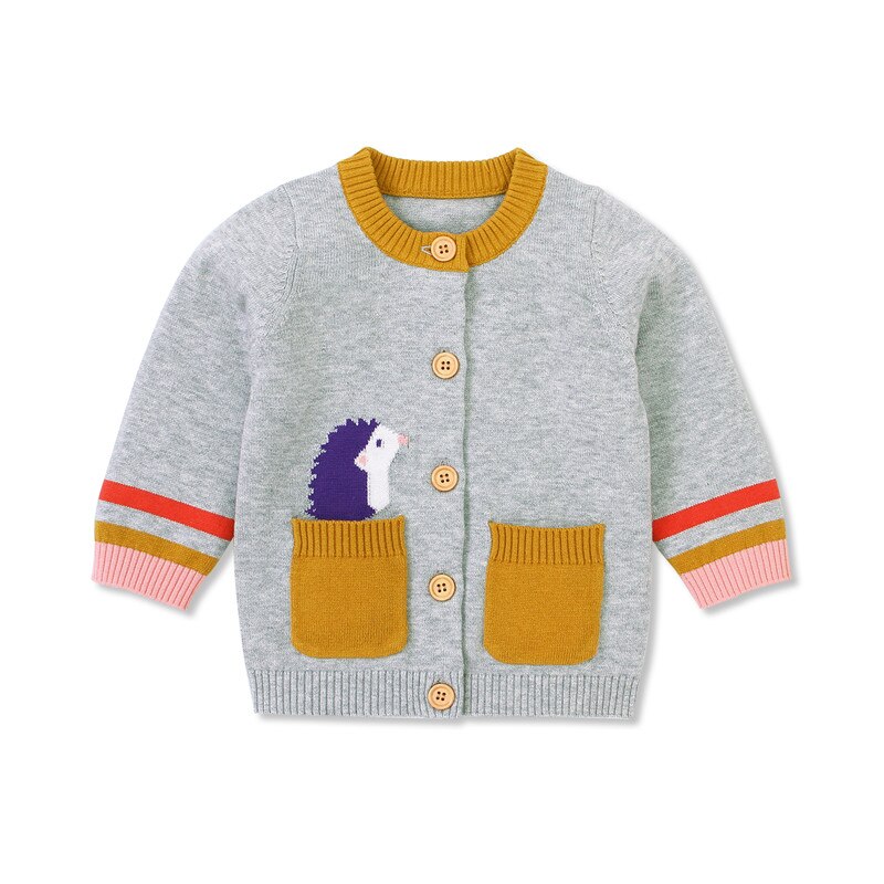 Suéteres de punto bonitos de dibujos animados para bebés de 0 a 18 meses, cárdigan de manga larga para invierno Bebé abrigado con cuello redondo, atuendos informales: Gris / 3M