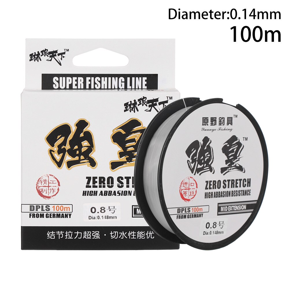 100m nylon vislijn monofilament japans materiaal voor zoutwater karpervissen fluorocarbon vislijn vliegvislijn: 0.8