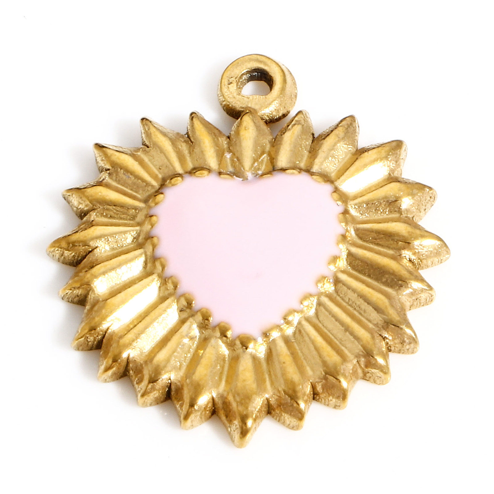 Dijes de corazón de acero inoxidable 304, colgantes de esmalte de mal de ojo religioso para la fabricación de joyas, collar del Día de San Valentín, hallazgos Diy, 1PC: Rodio plateado