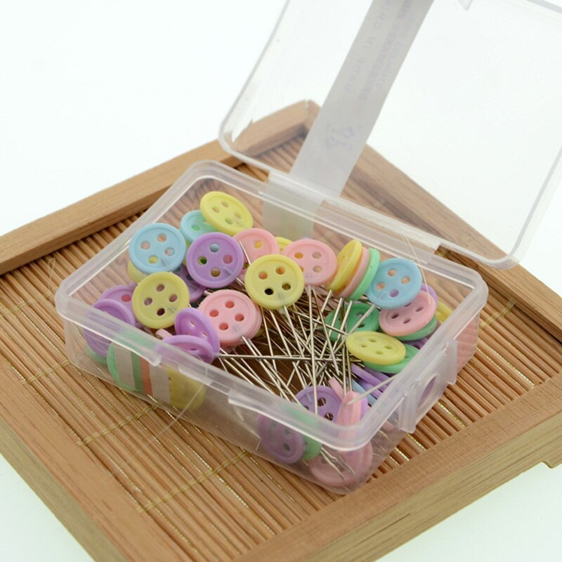 Alfileres con cabeza de botón de flor para costura, accesorios de costura con caja para diseñadores, manualidades de retales para el hogar, 100 Uds.