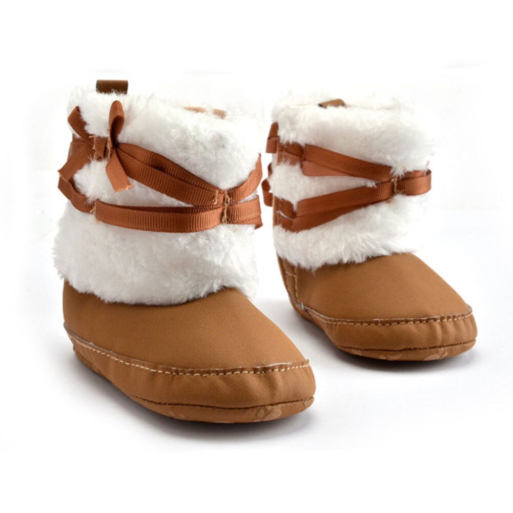 Newborn Baby Girls Bowknot Snow Boots Soft Crib Shies Toddler Knit Faux Fleece Boots