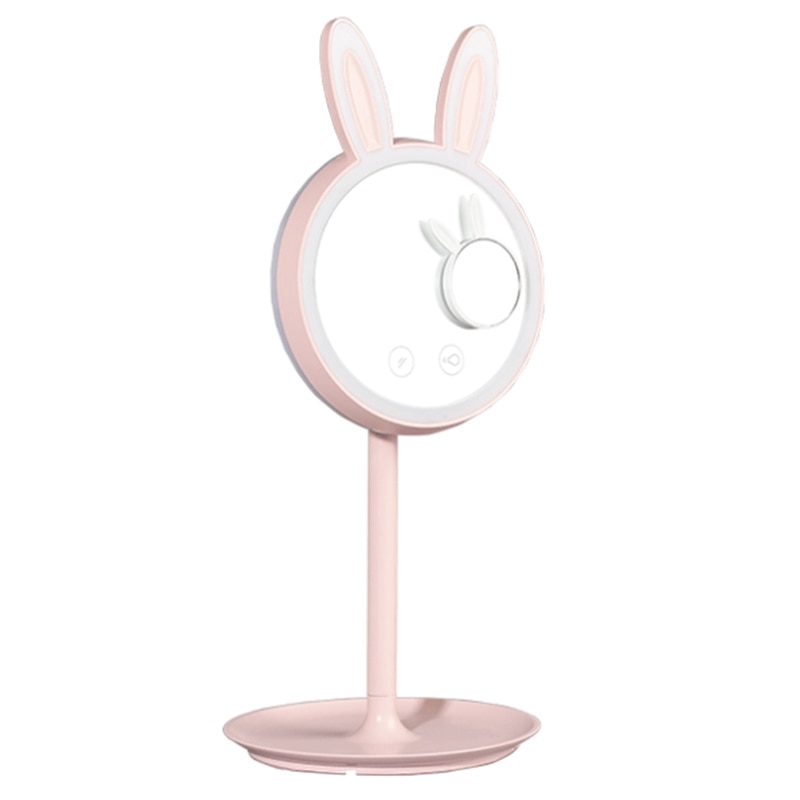 Kanin makeup spejl med tre lys lysende lampe opladning led makeup bordlampe soveværelse sengekant badeværelse spejl front lys: Lyserød