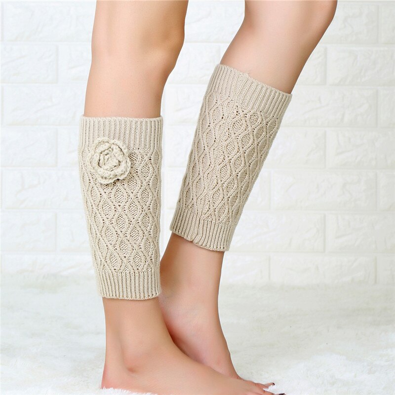 Handgemaakte Bloemen In Buis Voet Cover Gebreide Warm Boot Cover Dames Herfst En Winter Wollen Garen Beenwarmers Sokken effen