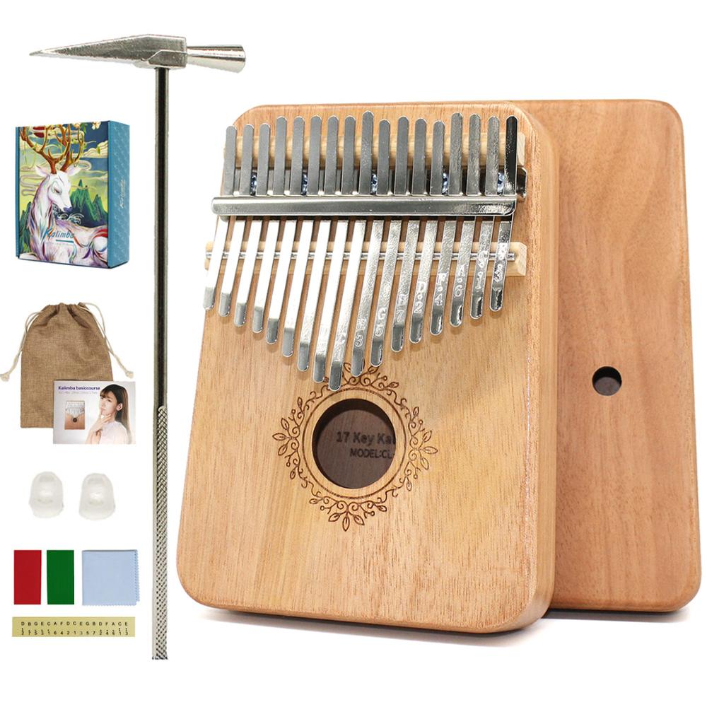 Kalimba 17 key Thumb Piano Wood Mahogany Mbira Body Musical Instruments Africa Kalimba Piano with Accessories: KM-Khaki