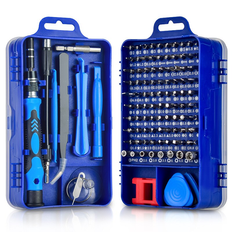 Portable Mini 115-In-1 Multifunctional Screwdriver Kit Disassembly And Maintenance Tool Suitable For Daily Needs: Blue Non-slip