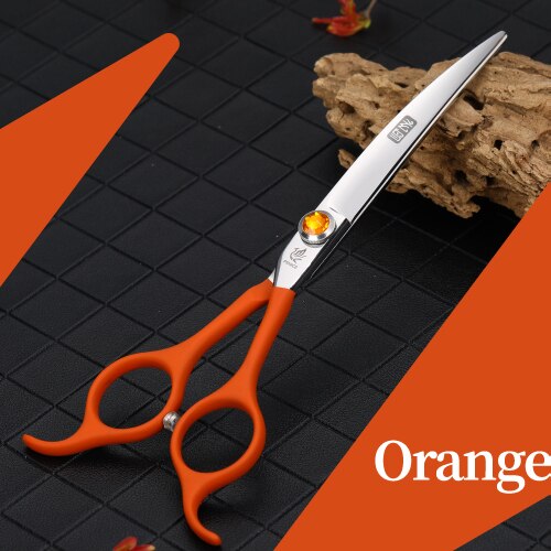 Fenice 6.5 tommer hundepleje ned buet saks farverige saks trimningsværktøj japan 440c sæt med kam og taske: Orange
