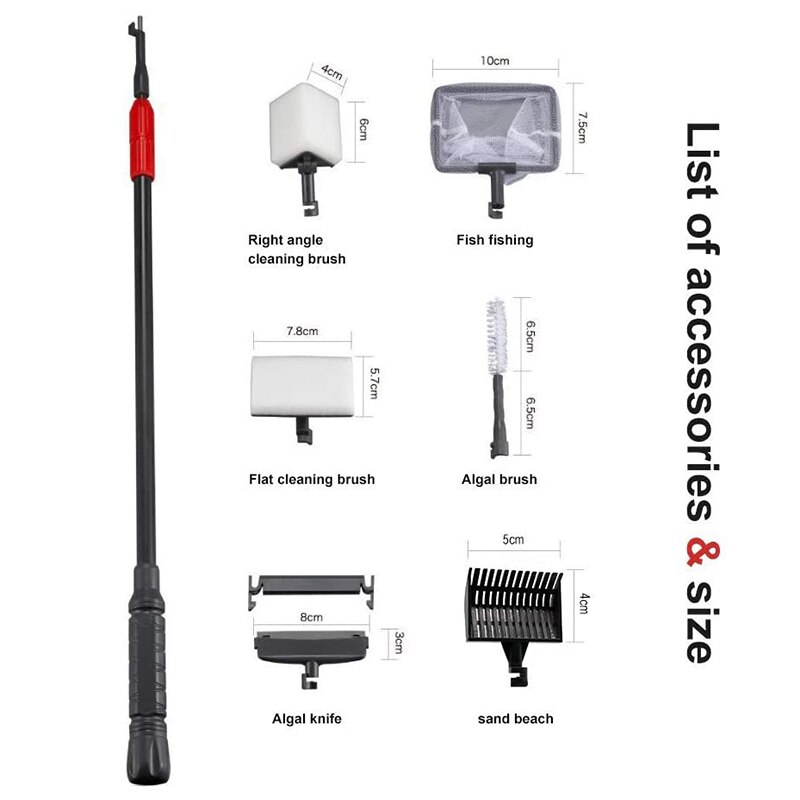 Cleaning Tool 6 in 1 Fish Tank Cleaning Kit Algae Scraper Scrubber Pad Adjustable Long Handle Fish Tank Cleaning Kit