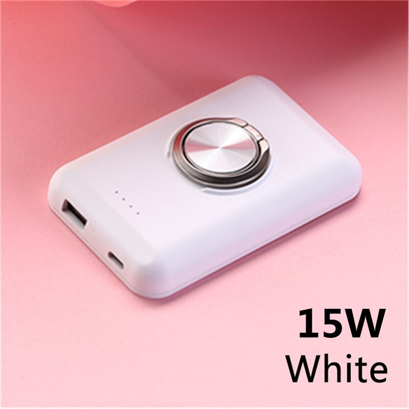 Power Bank magnetico 5000mAh staffa ad anello per Apple iPhone 13 Xiaomi Huawei Samsung 15W caricabatterie Wireless portatile a ricarica rapida: White 15W