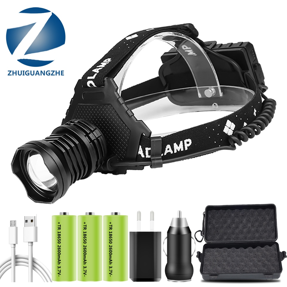 Lampa czołowa doprowadziło najmocniejszy reflektor XHP160 Zoomable głowica aluminiowa lampa Powerbank 7800mAh 18650 bateria robić oświetlenia kempingowego