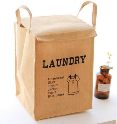 Fabric Living goods storage box Foldable natural Jute Linen Washing Clothes Laundry Basket Bag Hamper Storage: B
