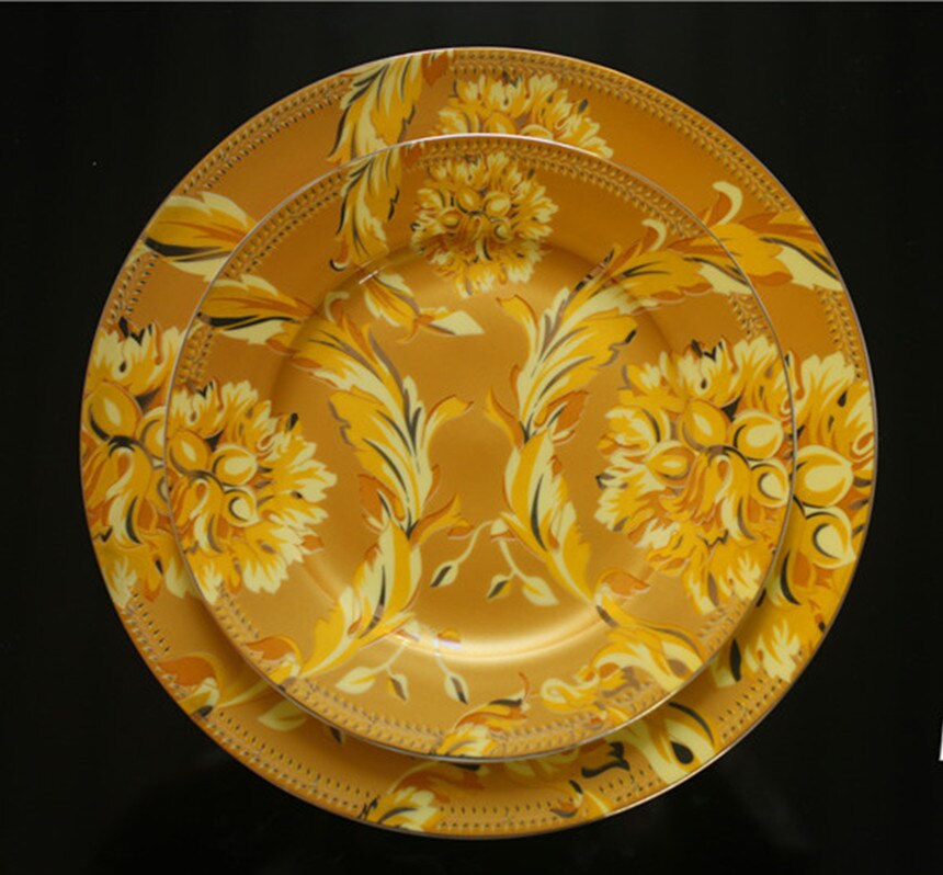 Service de vaisselle chinois doré de luxe en os de phénix, vaisselle en porcelaine Jingdezhen, assiettes en dieu soleil, décoration de la maison