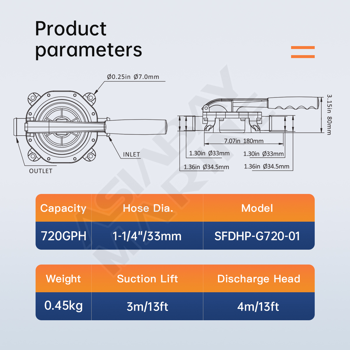 SEAFLO Marine Boat Manual diaphragm hand Bilge Pump with Water Transfer and Self-Priming, High-Flow, Suitable for Wine and Juice