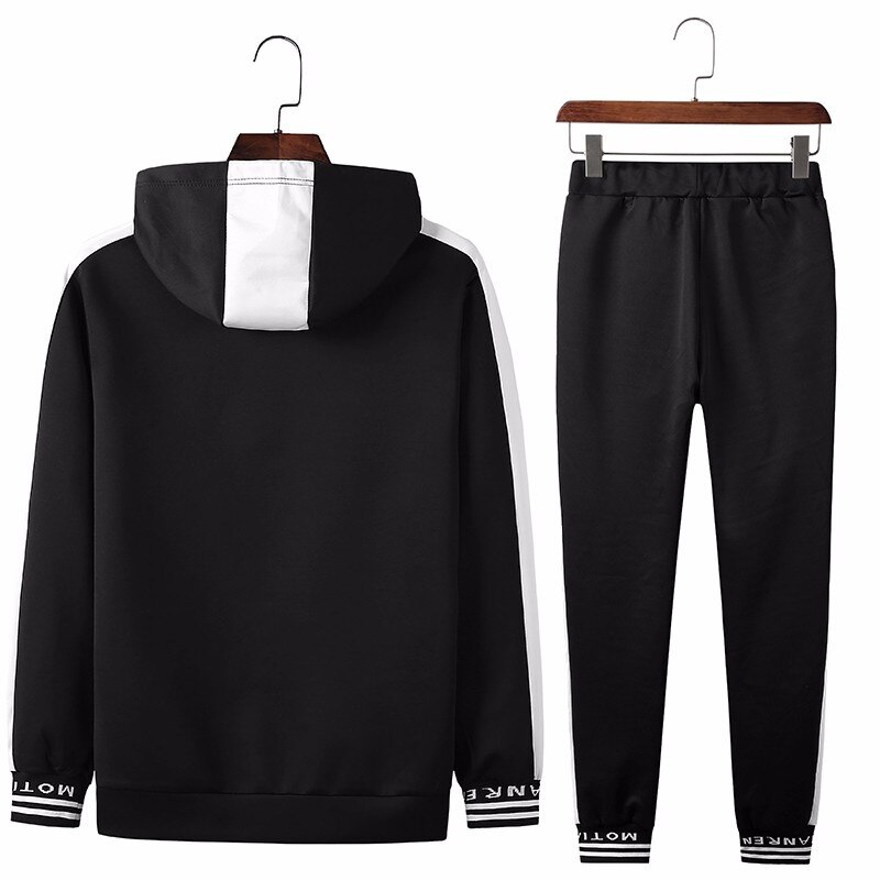 Sportkleding Fitness Trainingspak Mannen Sport Running Hoodies Zwart En Wit Sets Heren Gym Kleding 2 Pc Sweatshirt + Zweet Broek