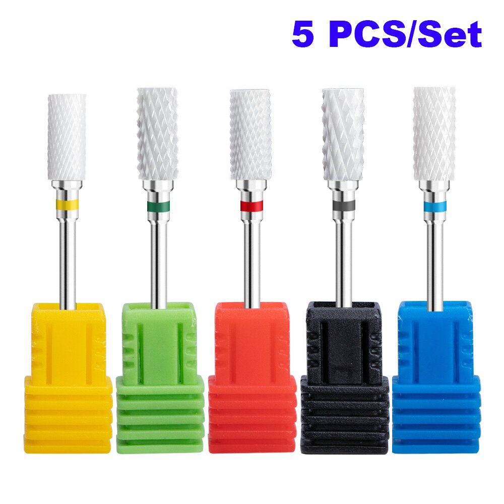 Juego de brocas de cerámica para uñas, Kit de taladro eléctrico de manicura para fresadora, limas de uñas, accesorios de equipo de arte de uñas, 5 uds.: SET 5