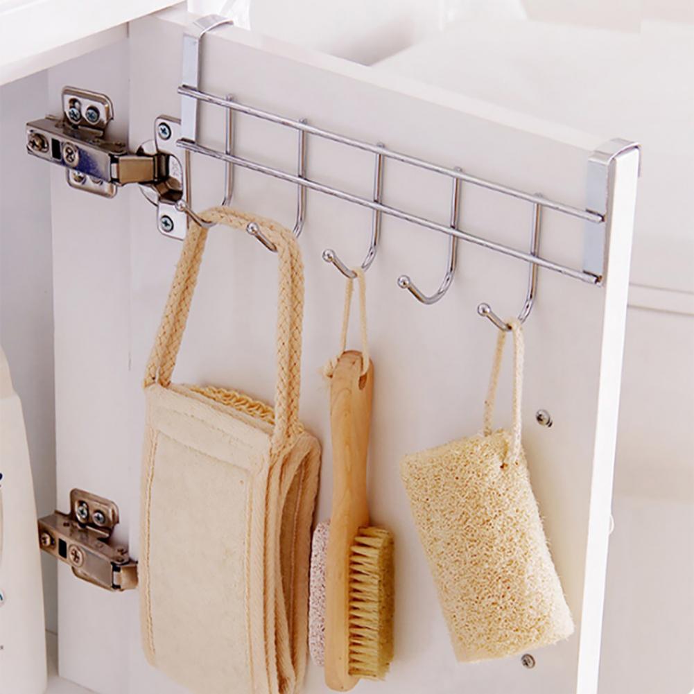 Kitchen Storage Rack Anti-slip Sturdy Stainless Steel Cupboard Hanging Hook for Room Door