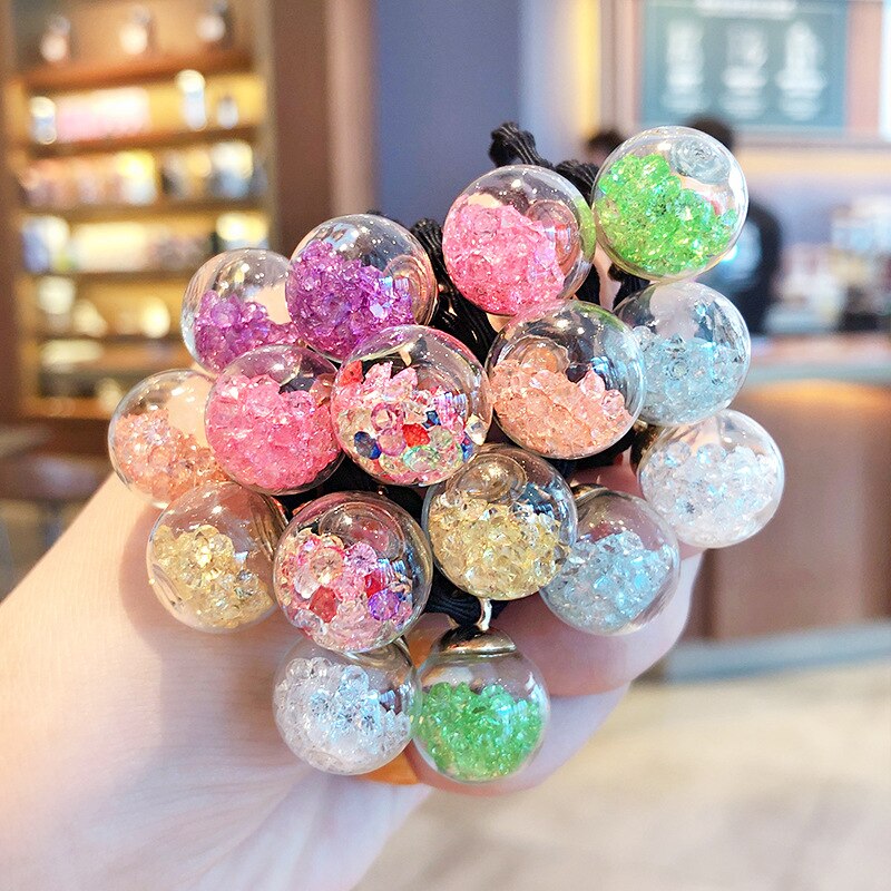 16 Pcs/Lot Glass Balls Hair Elastics Beads Hair Bands Hair Ties Girls&#39; Hair Ties Accessories: diam