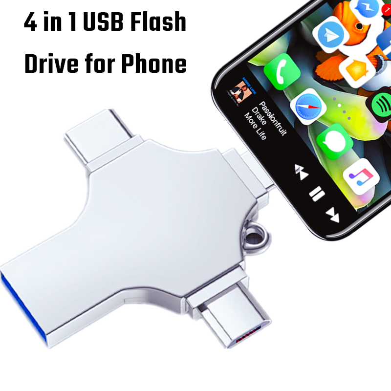 Unidade Flash USB para Todos os Telefones, Dispositivos de Armazenamento Externo, Pen Drive, USB 3.0, 4 em 1, OTG, Tipo C, Plus, X, 32GB, 64 GB