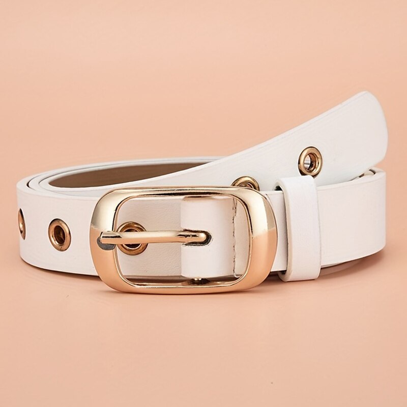 1pc Cintura da donna nuova Cintura con occhielli in metallo alla moda Cintura in pelle PU cava senza punzonatura abbinata a cintura jeans per uomo e donna