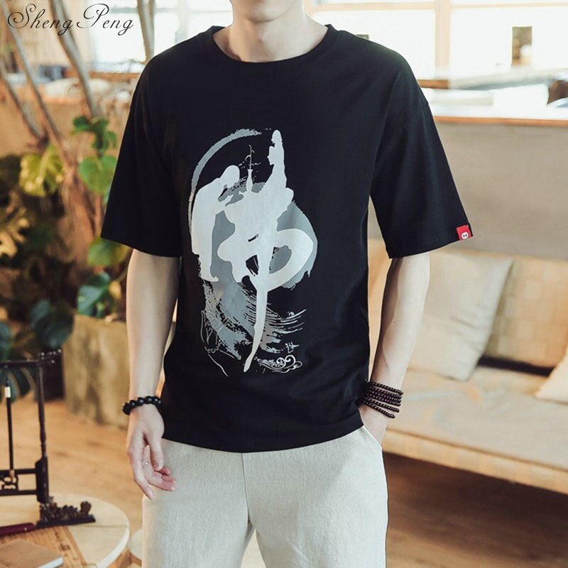 Vêtements traditionnels chinois pour hommes vintage oriental mens t-shirt hommes luxe décontracté col rond t-shirt Q694