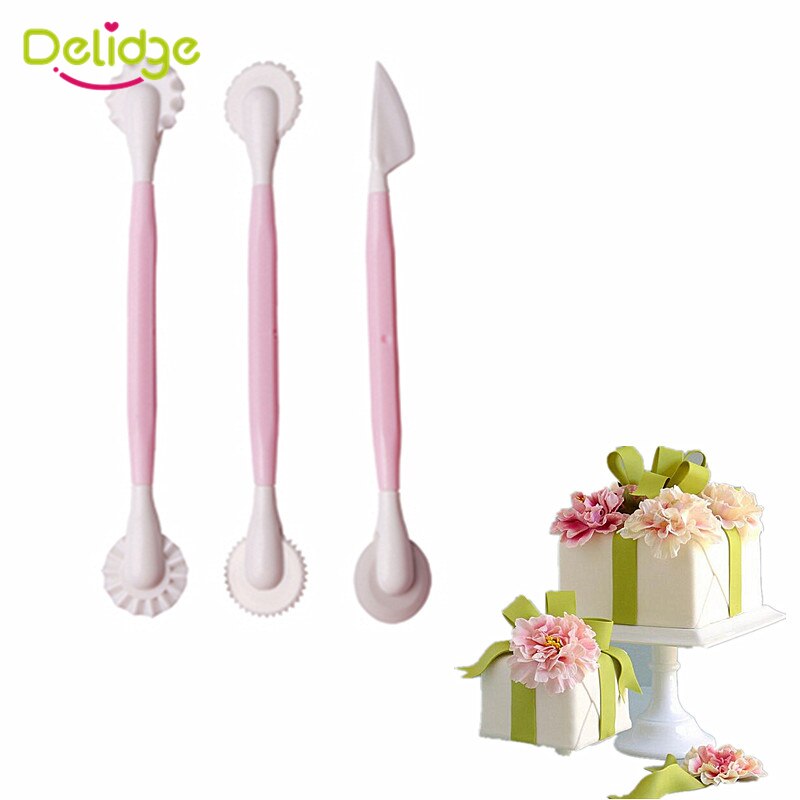 Delidge 3 stks/set Fondant Cake Pen Decoratie Set 6 Patronen Bloem Sugarcraft Modelling Gereedschap Graveren Snijden Pennen Tool