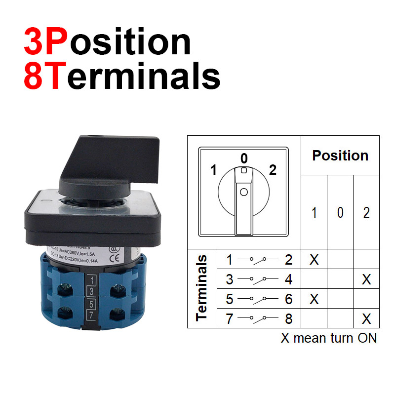 Electric 2/3/4 Position 8 Terminals Rotary Cam Changeover Switch 500V 20A LW28-20: Blue