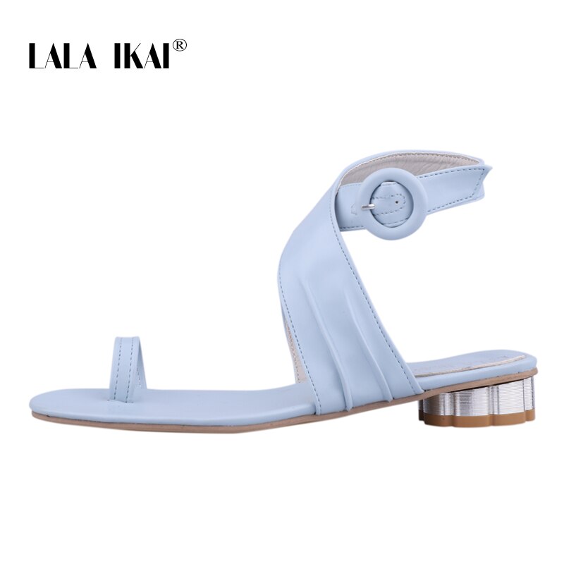 Lala ikai kvinder afslappet sommersko pu læder ensfarvet spændestrop lave hæle damer sandaler chaussures femme 014 a 3250-4